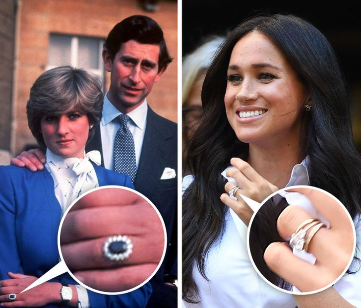 2. Diana zgjodhi unazën e saj të fejesës dhe Meghan e ridizajnoi të sajën.